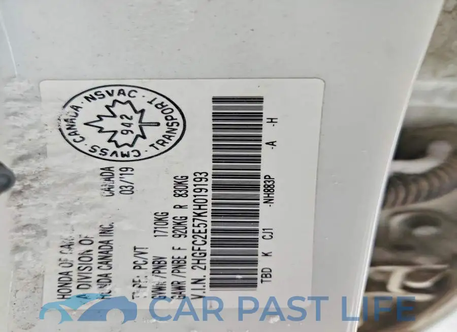 2HGFC2E57KH019193# 12