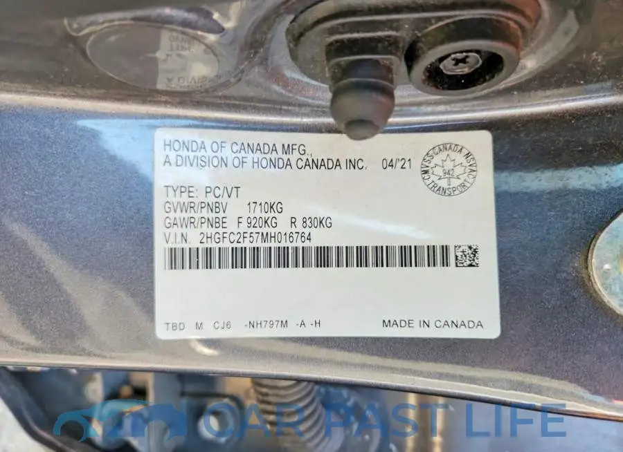 2HGFC2F57MH016764# 12