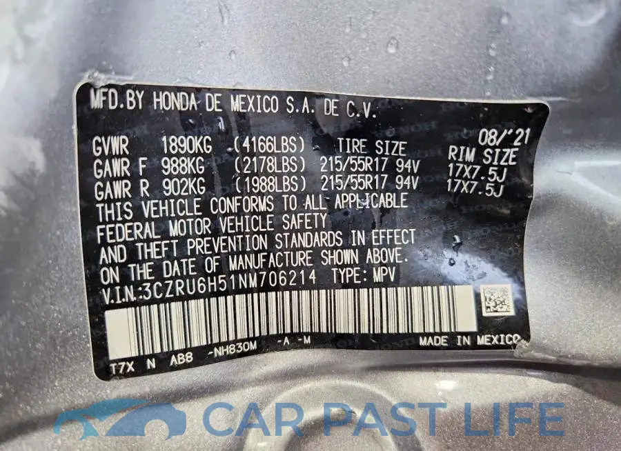 3CZRU6H51NM706214# 12