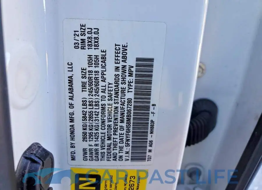 5FNYF6H58MB067280# 13