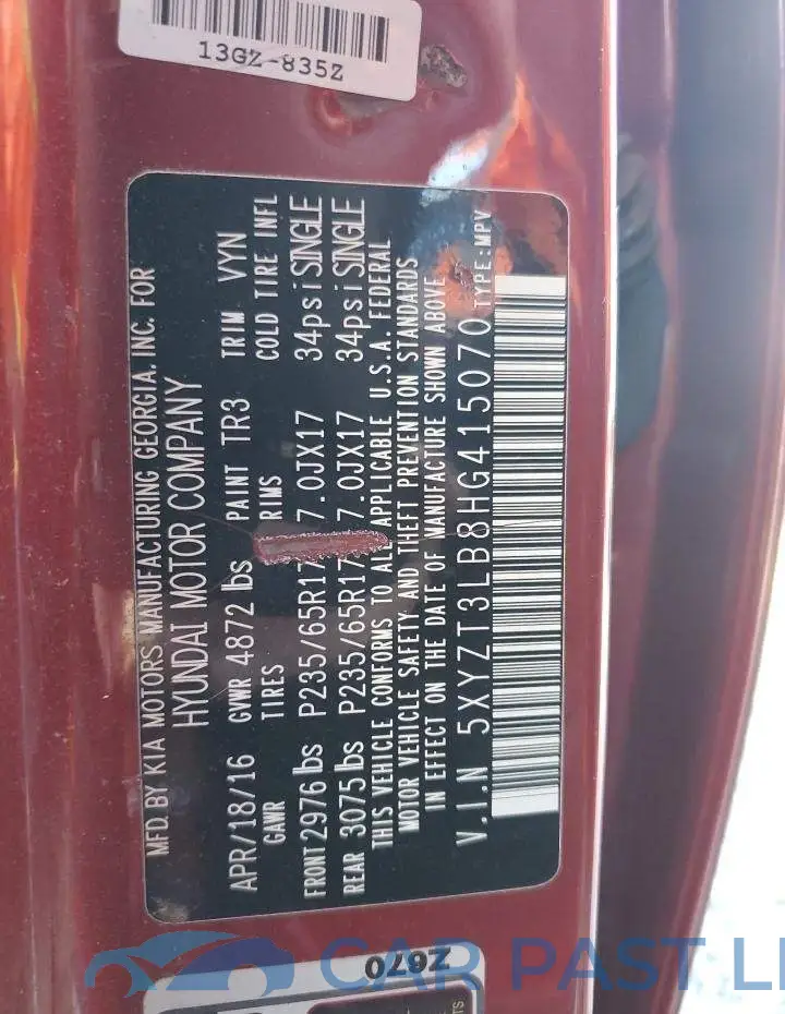 5XYZT3LB8HG415070# 14