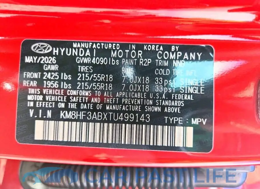 KM8HF3ABXTU499143# 13