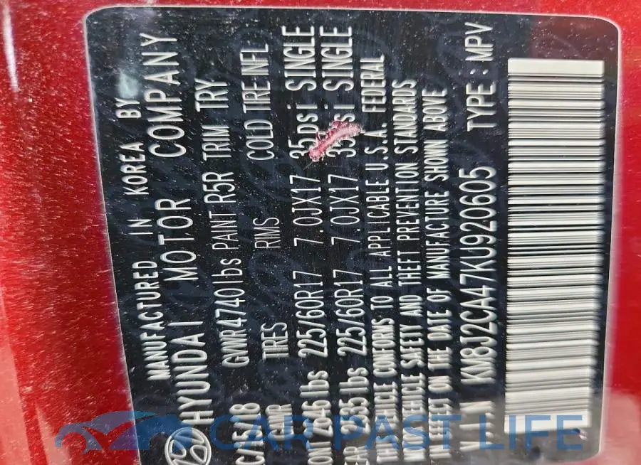 KM8J2CA47KU920605# 13