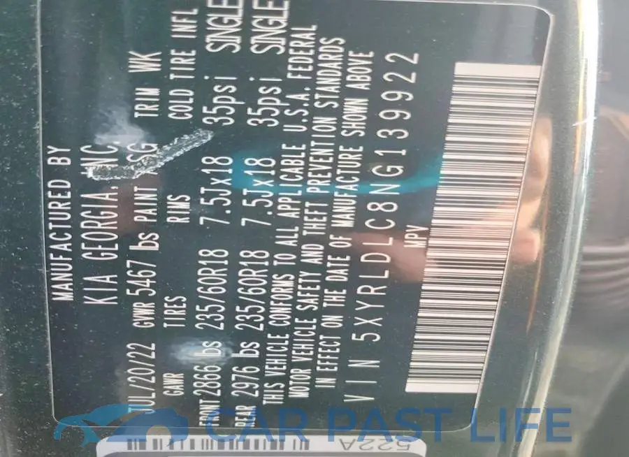 5XYRLDLC8NG139922# 13