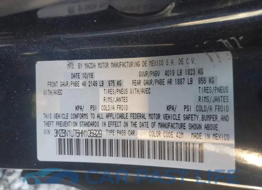 3MZBN1U76HM105929# 12