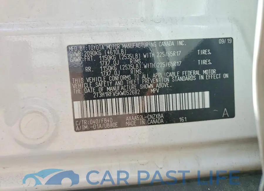 2T3H1RFV5KW052682# 12