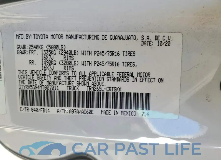 3TYRX5GN4MT007011# 13