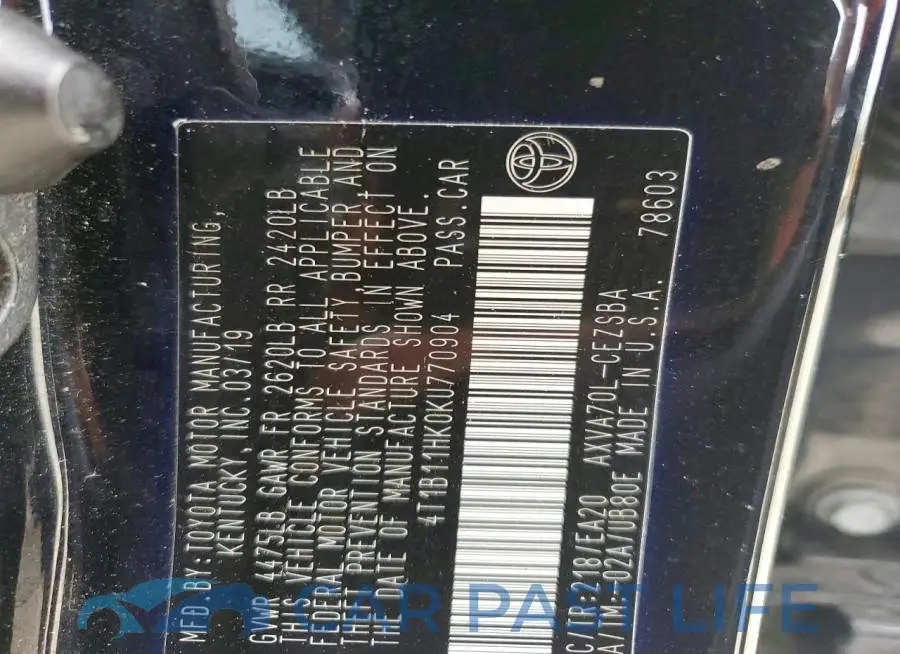4T1B11HK0KU770904# 12