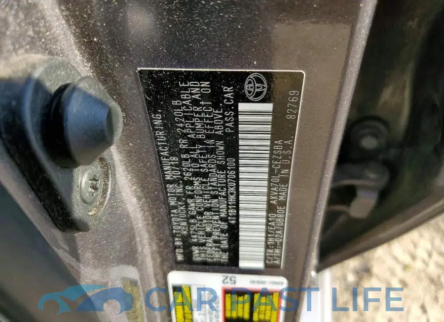 4T1B11HK3KU706100# 12