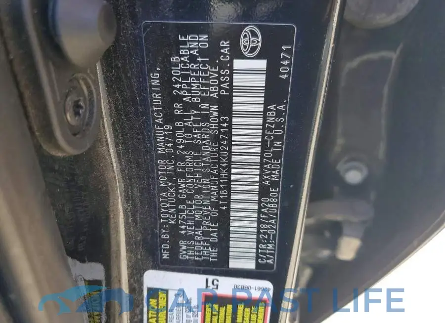 4T1B11HK4KU247143# 13