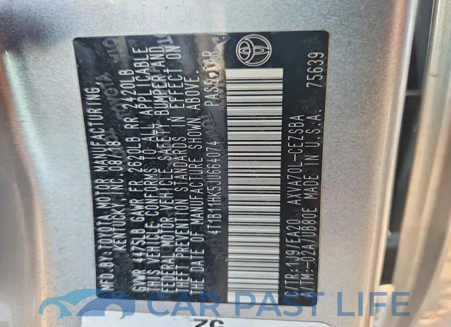 4T1B11HK5JU664074# 12