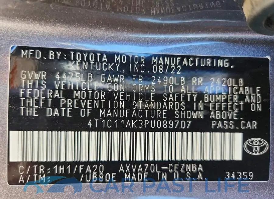 4T1C11AK3PU089707# 12