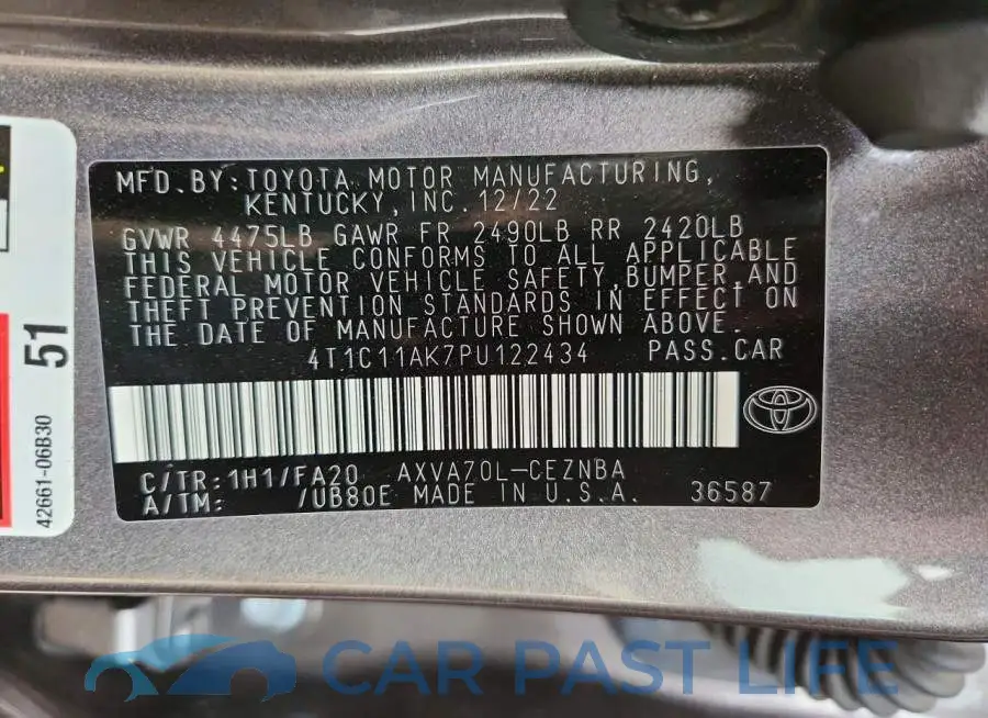 4T1C11AK7PU122434# 12