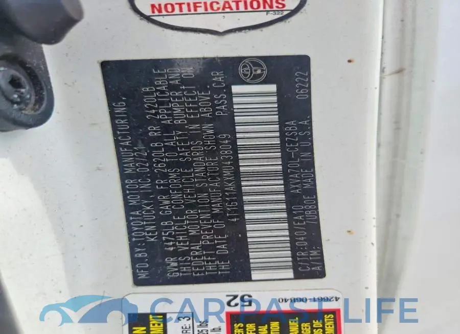 4T1G11AKXMU438049# 12