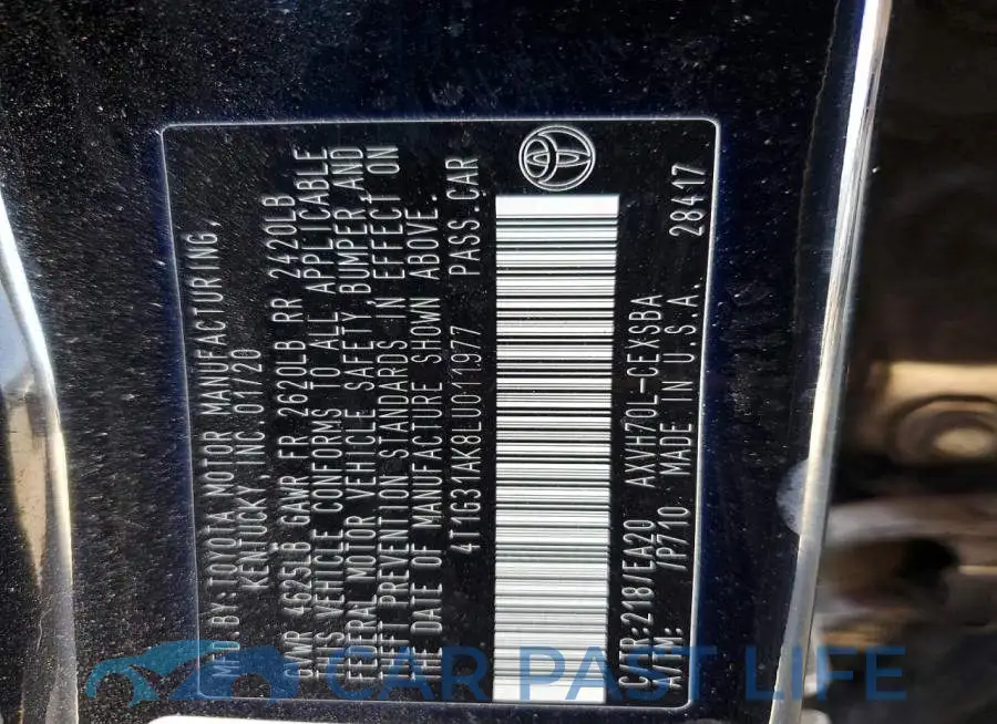 4T1G31AK8LU011977# 12