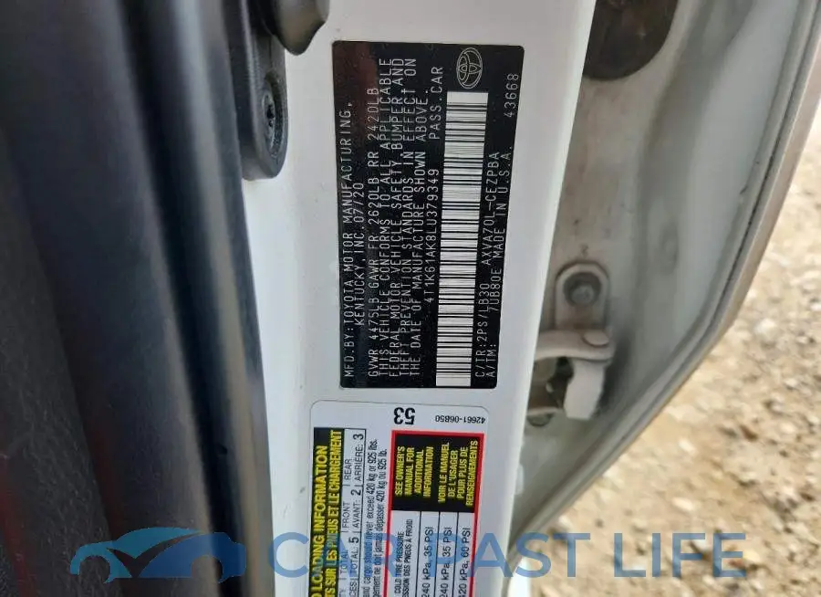 4T1K61AK8LU379349# 12