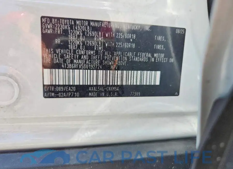 4T3B6RFV5SU192724# 12