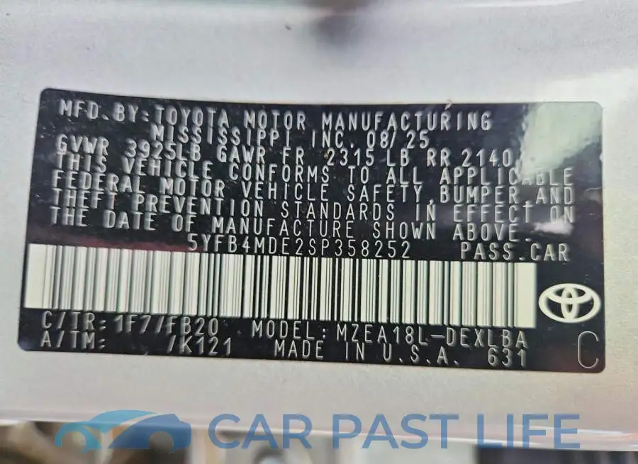 5YFB4MDE2SP358252# 12