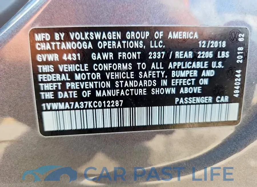 1VWMA7A37KC012287# 13