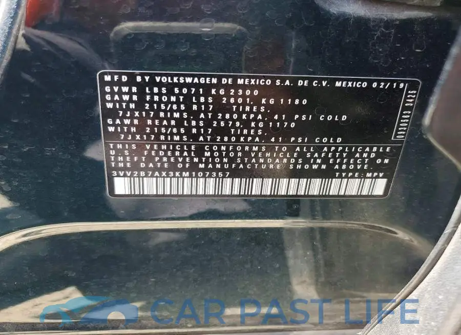3VV2B7AX3KM107357# 13