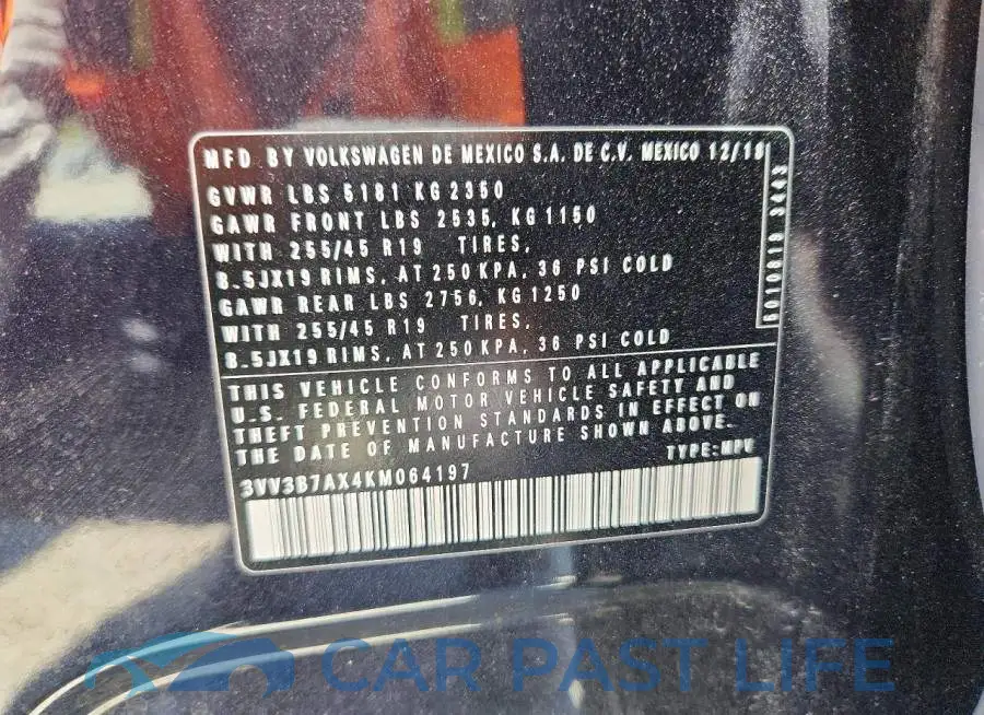3VV3B7AX4KM064197# 12