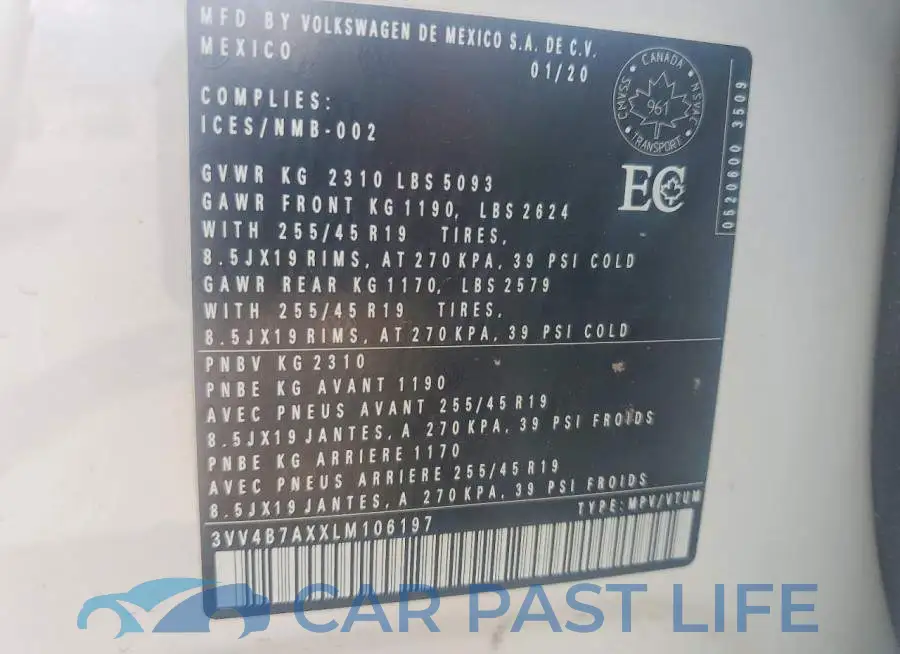 3VV4B7AXXLM106197# 12