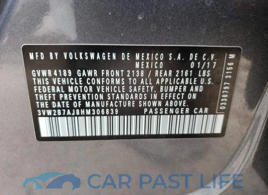 3VW2B7AJ8HM306839# 12