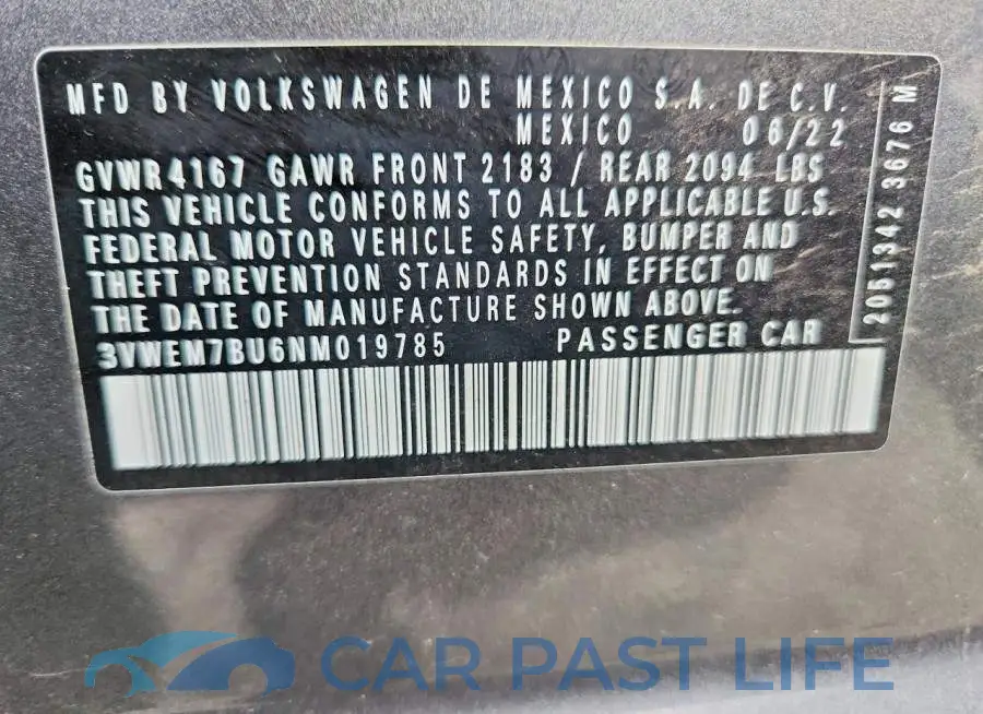 3VWEM7BU6NM019785# 12