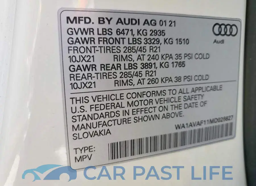 WA1AVAF11MD026627# 13