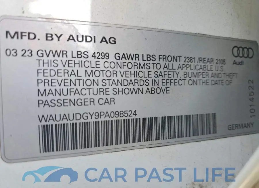 WAUAUDGY9PA098524# 12