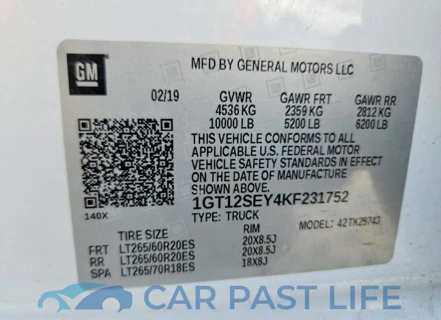 1GT12SEY4KF231752# 13