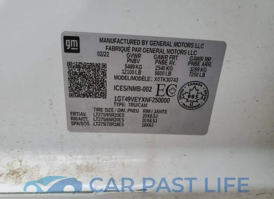 1GT49VEYXNF250000# 12