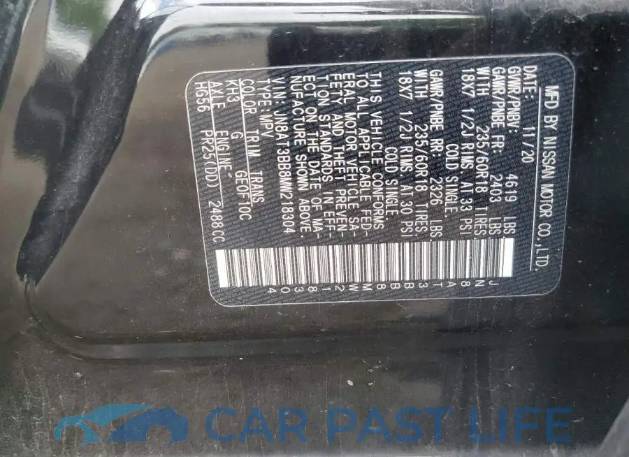JN8AT3BB8MW218304# 14