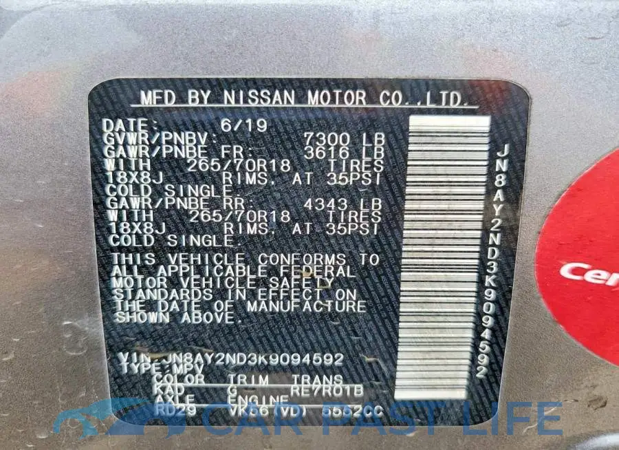 JN8AY2ND3K9094592# 13
