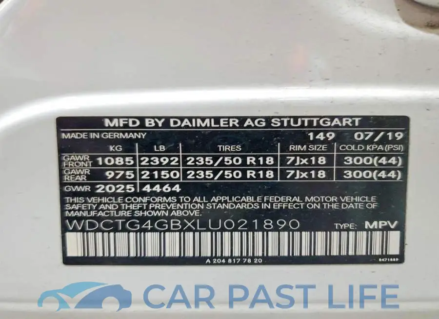 WDCTG4GBXLU021890# 13