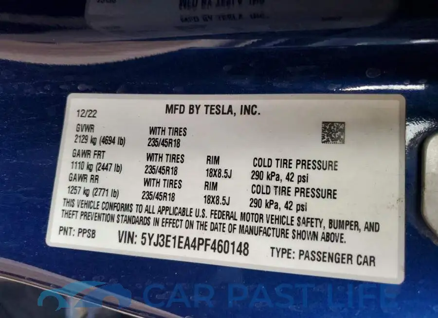 5YJ3E1EA4PF460148# 12