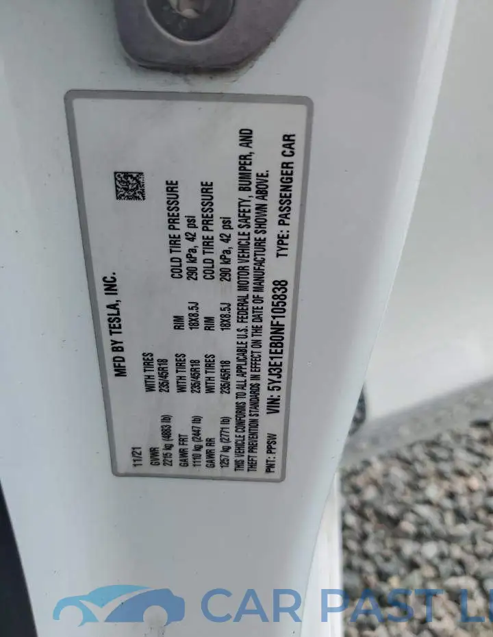 5YJ3E1EB0NF105838# 12