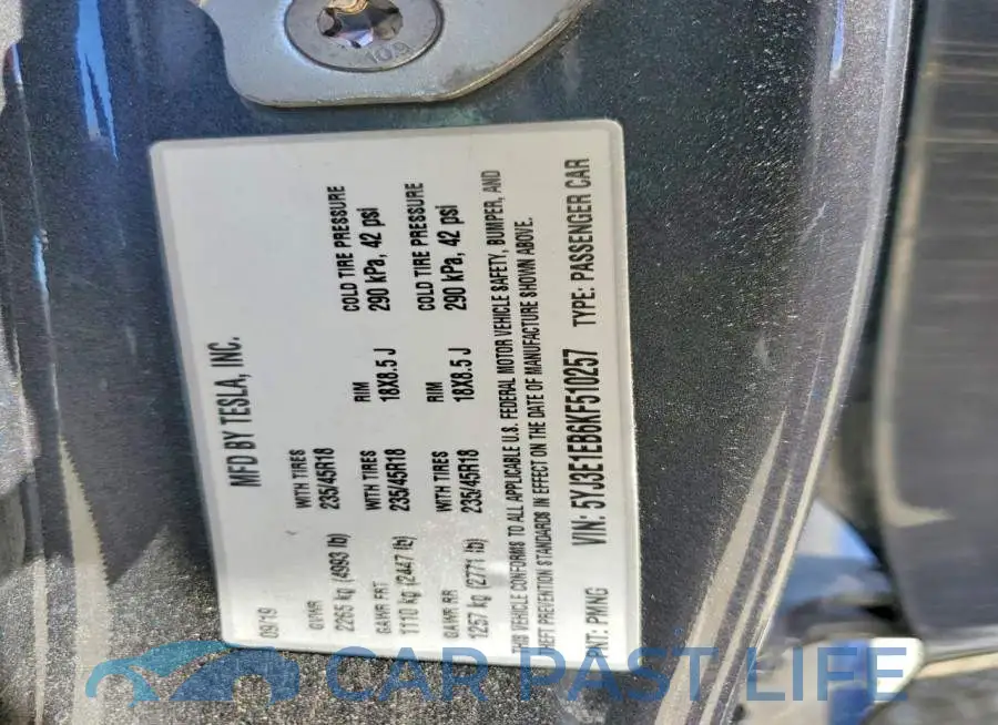 5YJ3E1EB6KF510257# 12