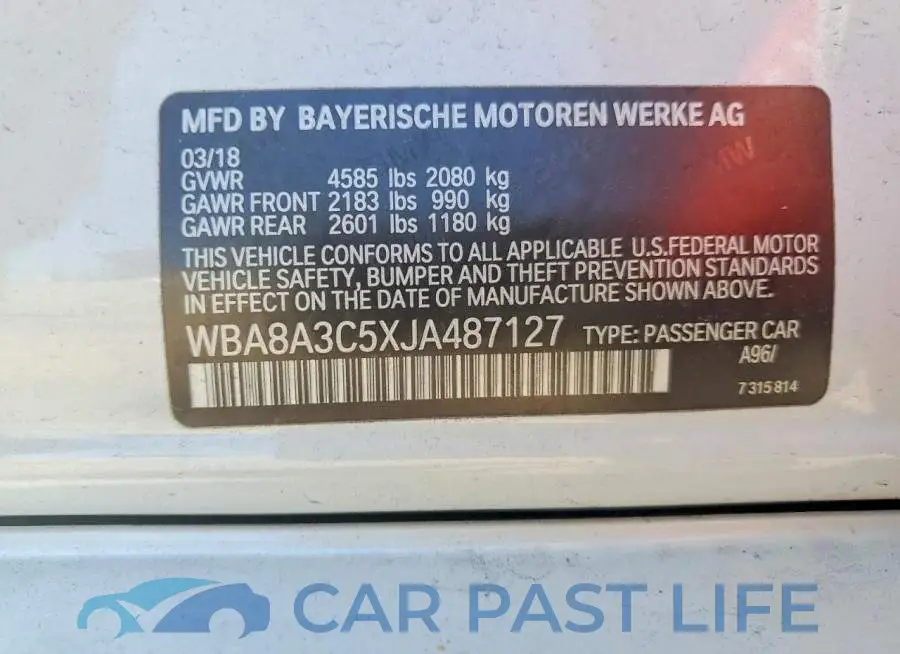 WBA8A3C5XJA487127# 12