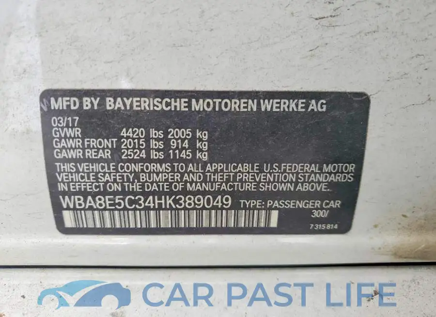 WBA8E5C34HK389049# 13