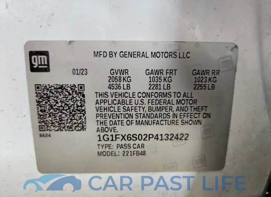 1G1FX6S02P4132422# 13
