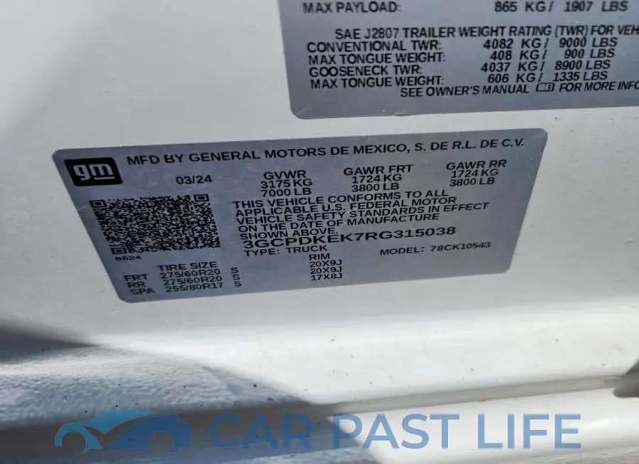 3GCPDKEK7RG315038# 12