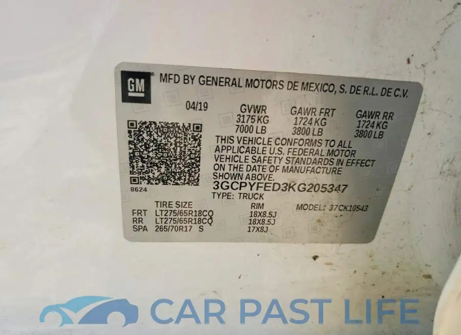 3GCPYFED3KG205347# 12