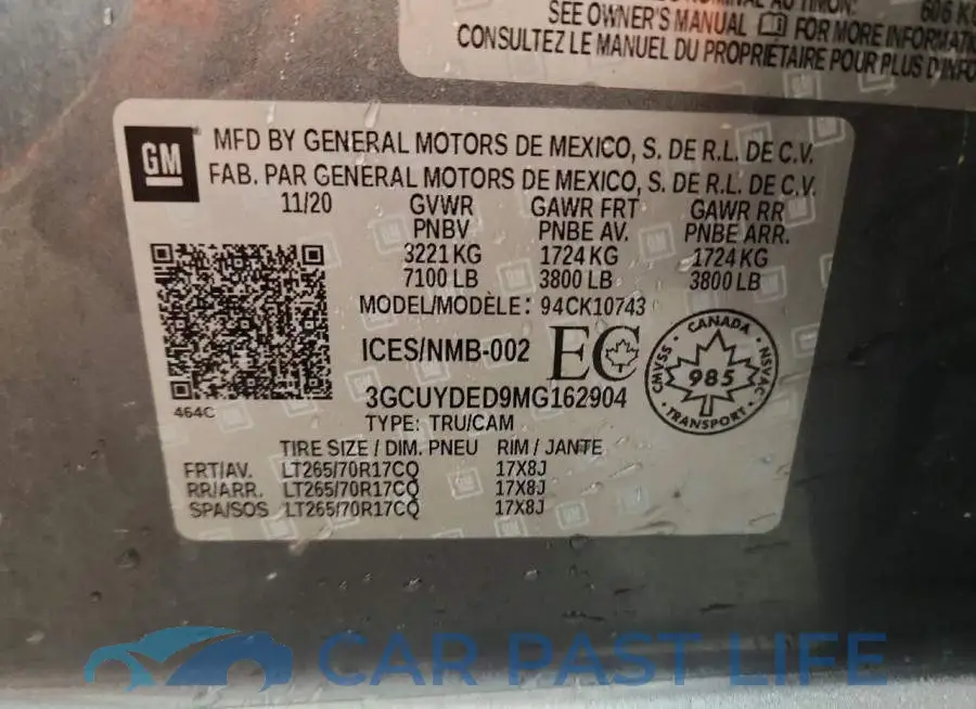 3GCUYDED9MG162904# 12