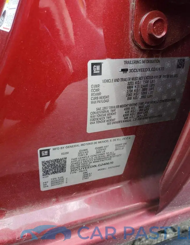 3GCUYEED0LG240670# 12
