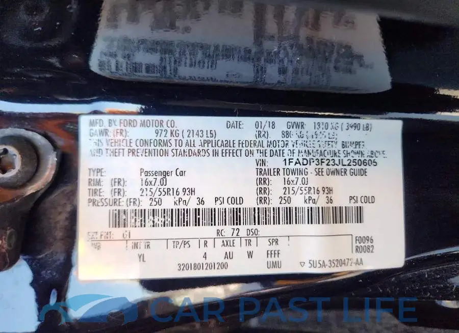 1FADP3F23JL250605# 12