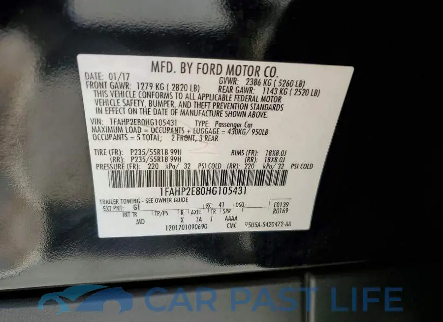 1FAHP2E80HG105431# 12