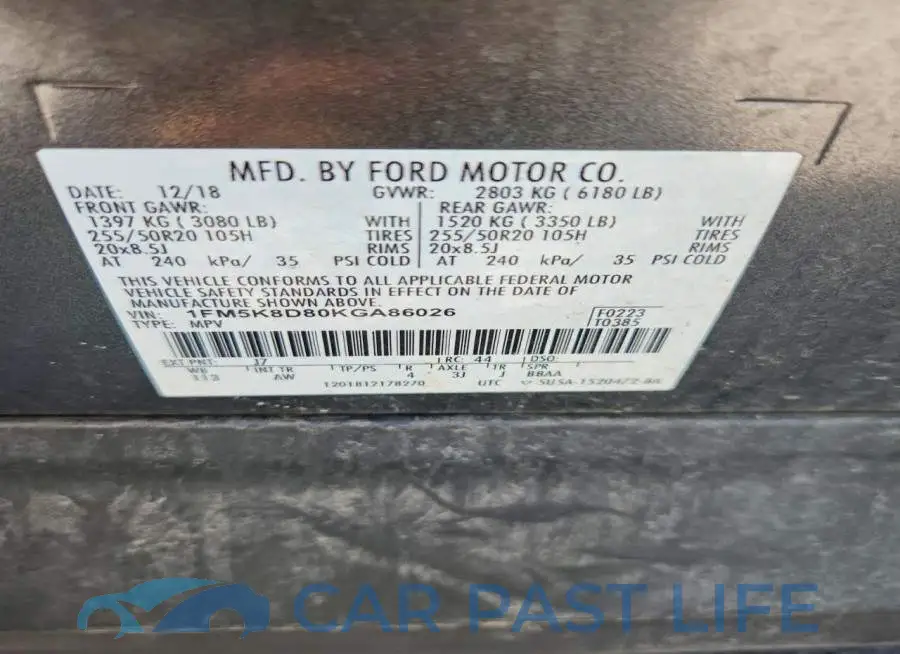 1FM5K8D80KGA86026# 13