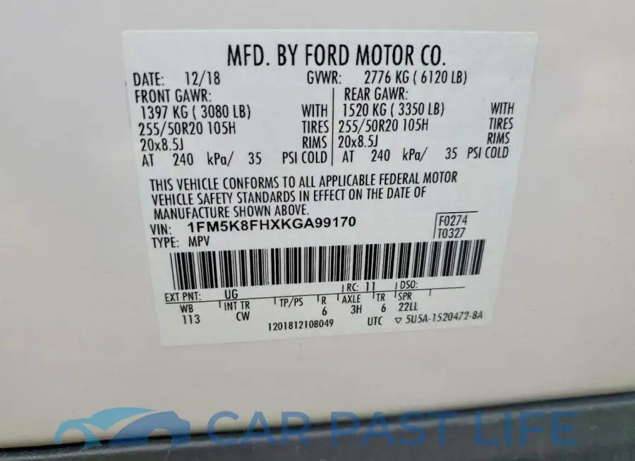 1FM5K8FHXKGA99170# 14