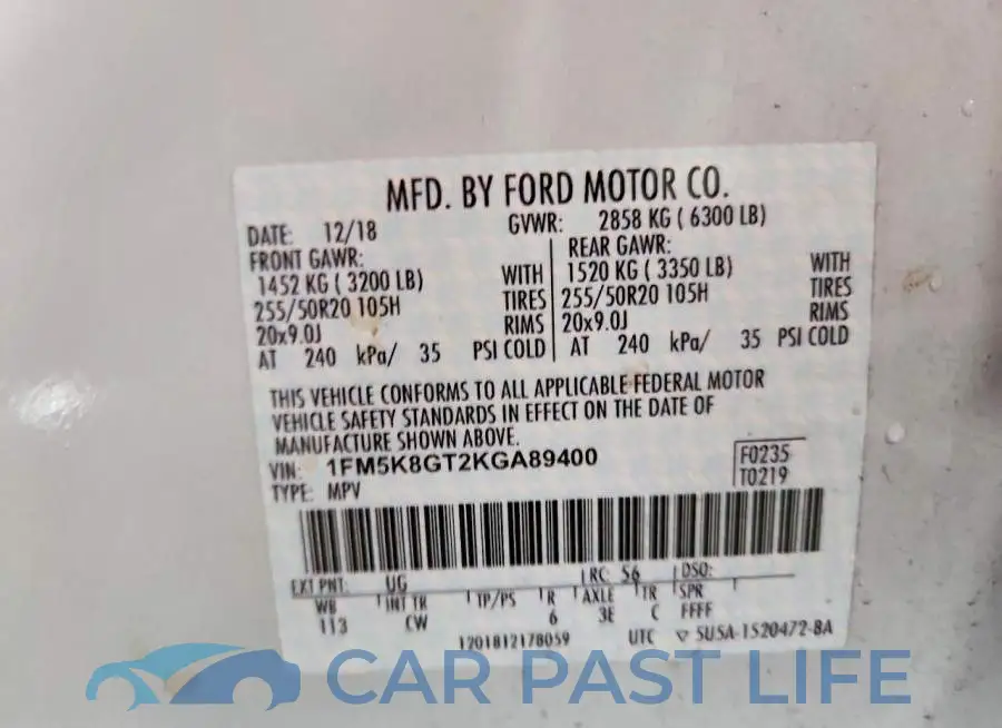 1FM5K8GT2KGA89400# 14